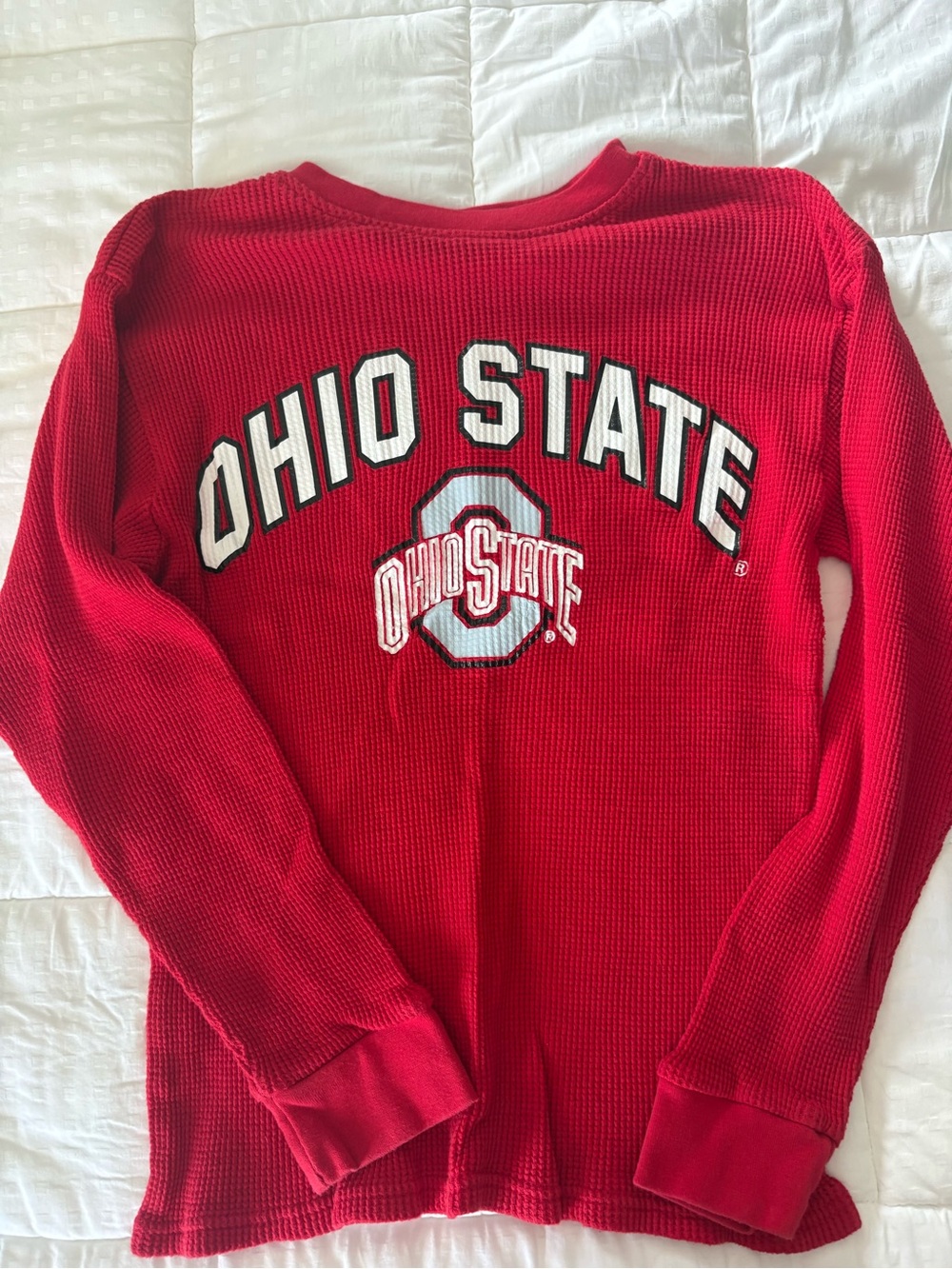 Ohio State Women's Red Waffle-Knit Crew Sweatshirt
